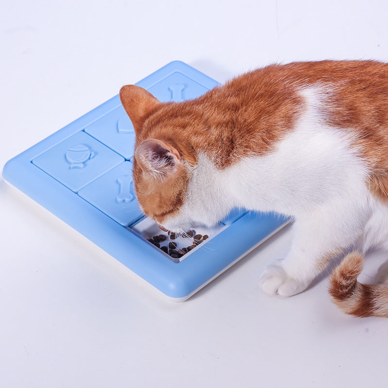 A colorful pet slow food bowl designed for treasure hunt training, available in blue and pink, made from durable ABS material.