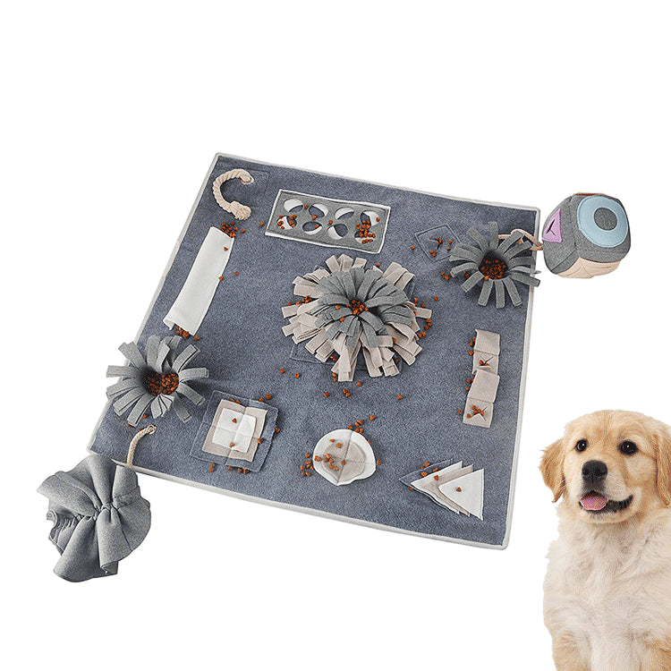 Pet Smelling Pad Food Puzzle in grey, designed for dogs to engage their senses and foraging skills with soft, safe materials.