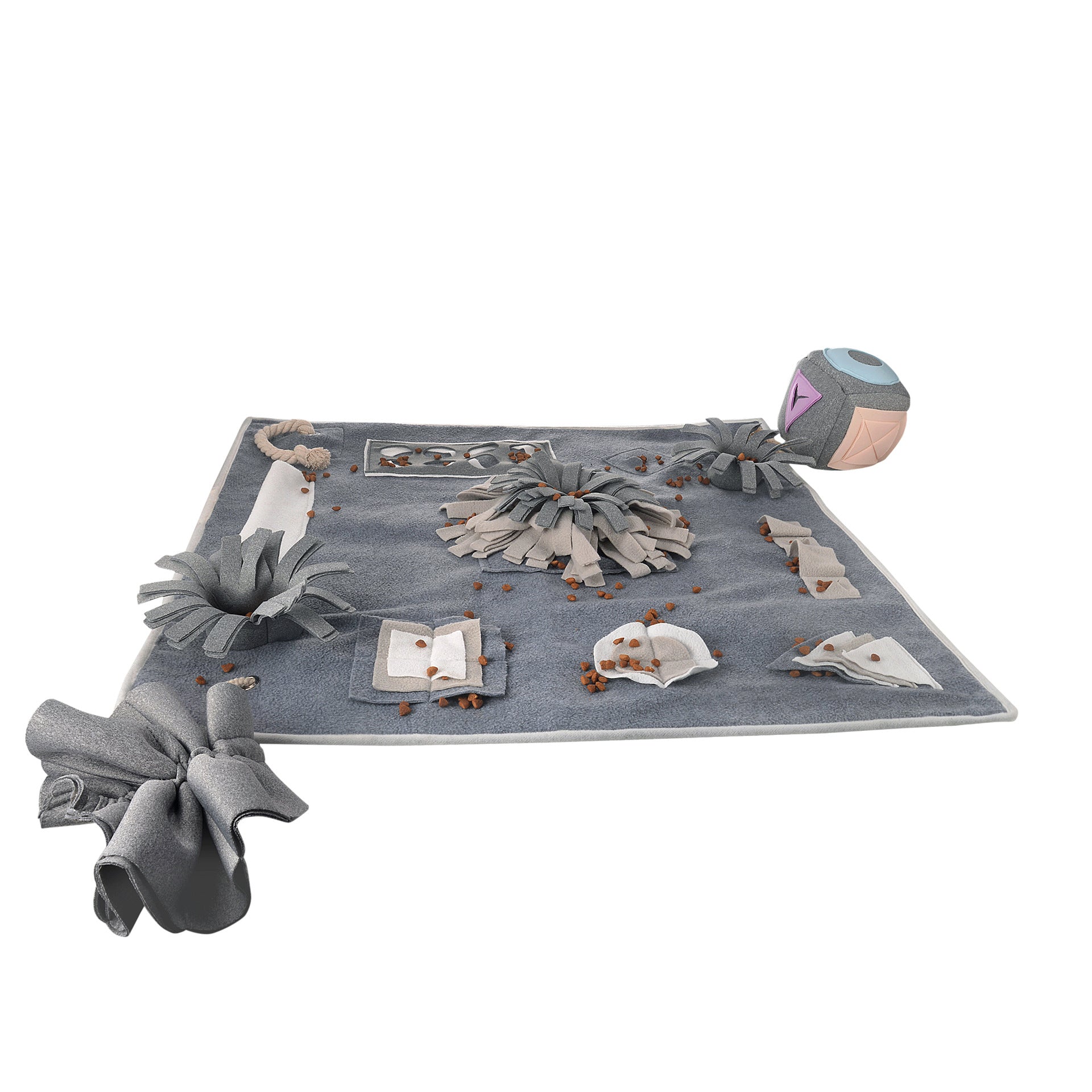 Pet Smelling Pad Food Puzzle in grey, designed for dogs to engage their senses and foraging skills with soft, safe materials.