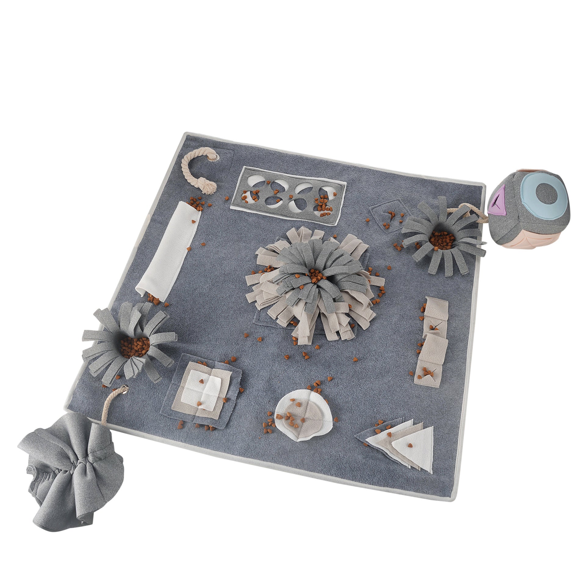 Pet Smelling Pad Food Puzzle in grey, designed for dogs to engage their senses and foraging skills with soft, safe materials.