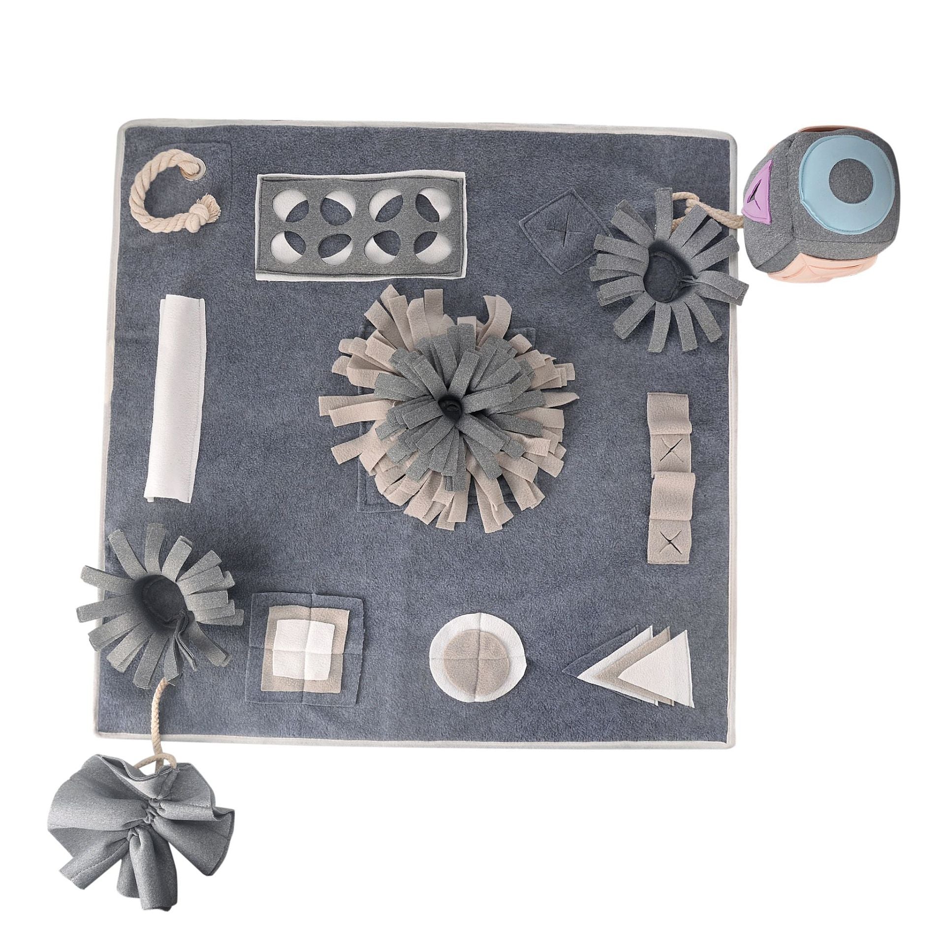 Pet Smelling Pad Food Puzzle in grey, designed for dogs to engage their senses and foraging skills with soft, safe materials.