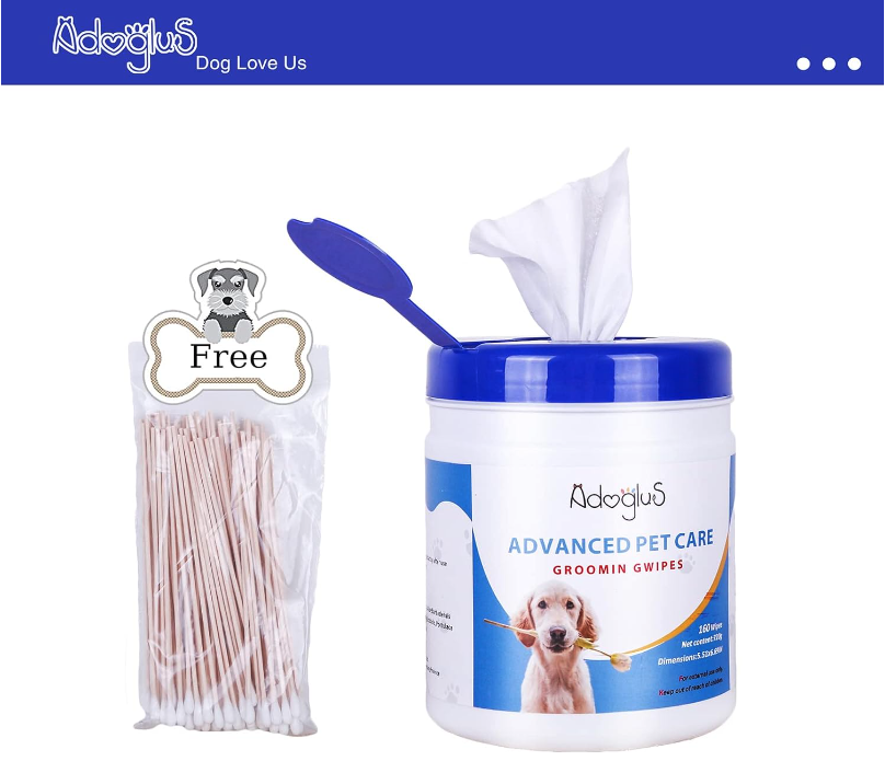 A pack of Pet Wipes with cotton swabs, designed for cleaning pets, featuring a soft texture and portable packaging.