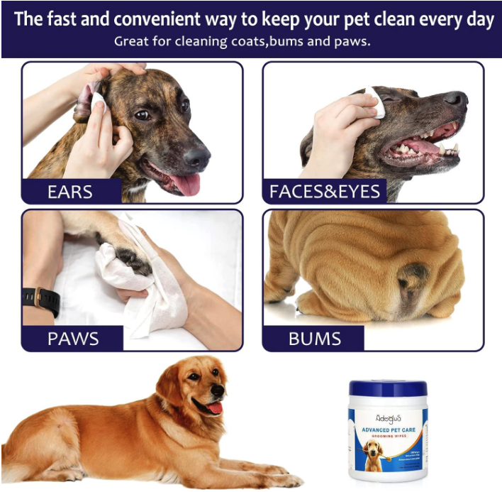 A pack of Pet Wipes with cotton swabs, designed for cleaning pets, featuring a soft texture and portable packaging.