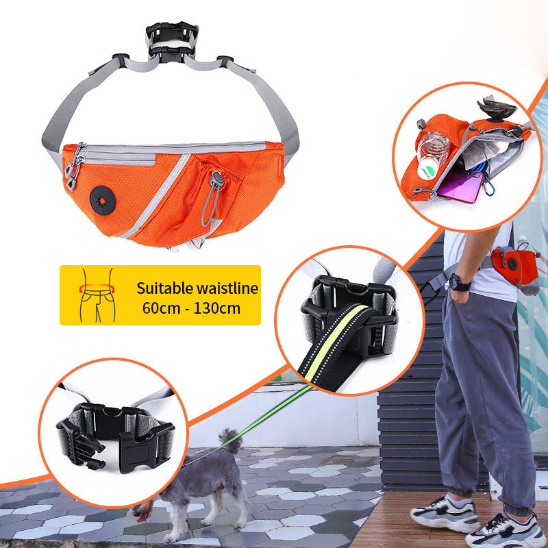 Portable Pet Dog Training Bag in various colors, featuring a double buckle design for hands-free convenience.