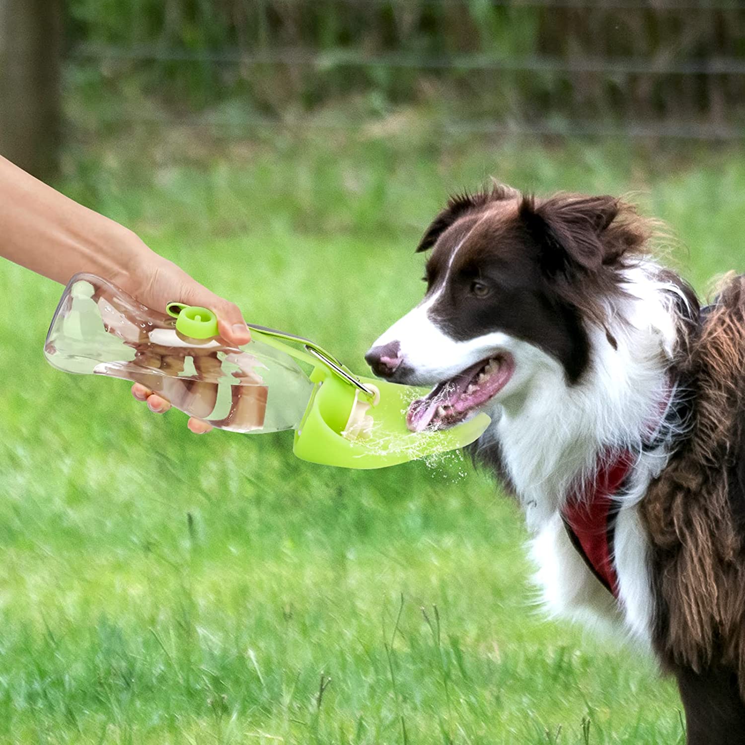 Portable Pet Water Dispenser Feeder in various colors, showcasing its flip cup design and lightweight structure.