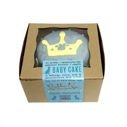 Prince Baby Cake for dogs, a shelf stable peanut butter apple treat, chewy texture, perfect for celebrations, cut into slices for serving.