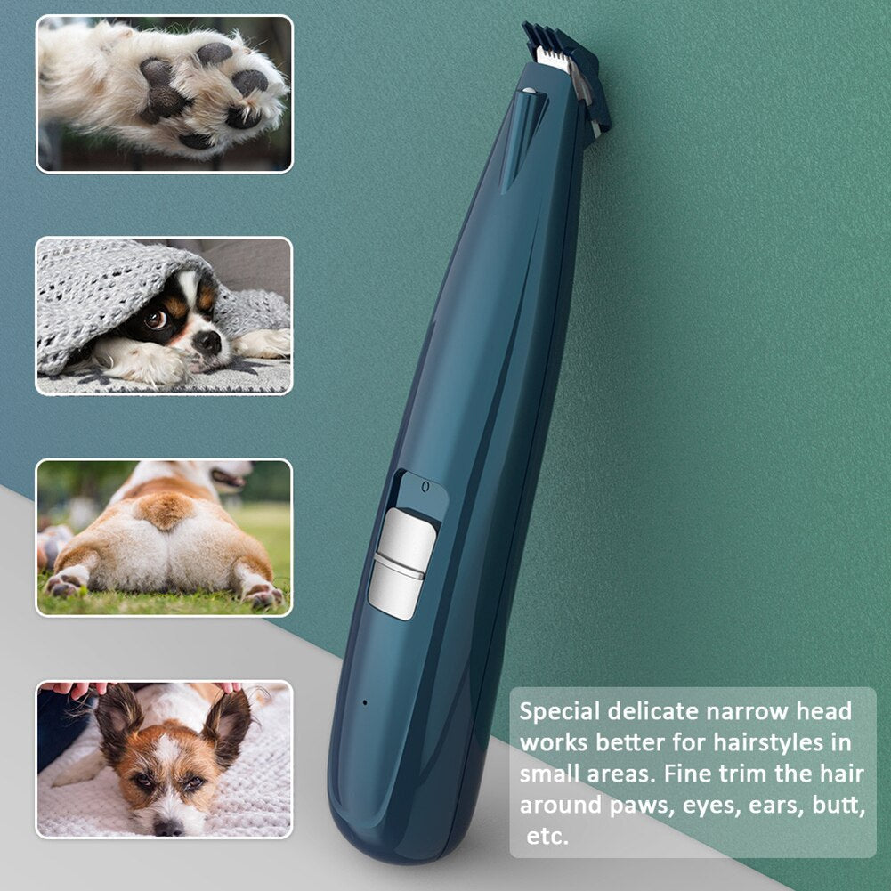 Professional Pet Dog Hair Trimmer with LED light and R-shaped cutter head for safe grooming.