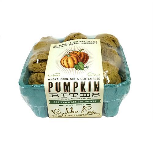 A charming 4x4 crate box filled with delicious pumpkin bites for dogs, perfect for fall and winter seasons.