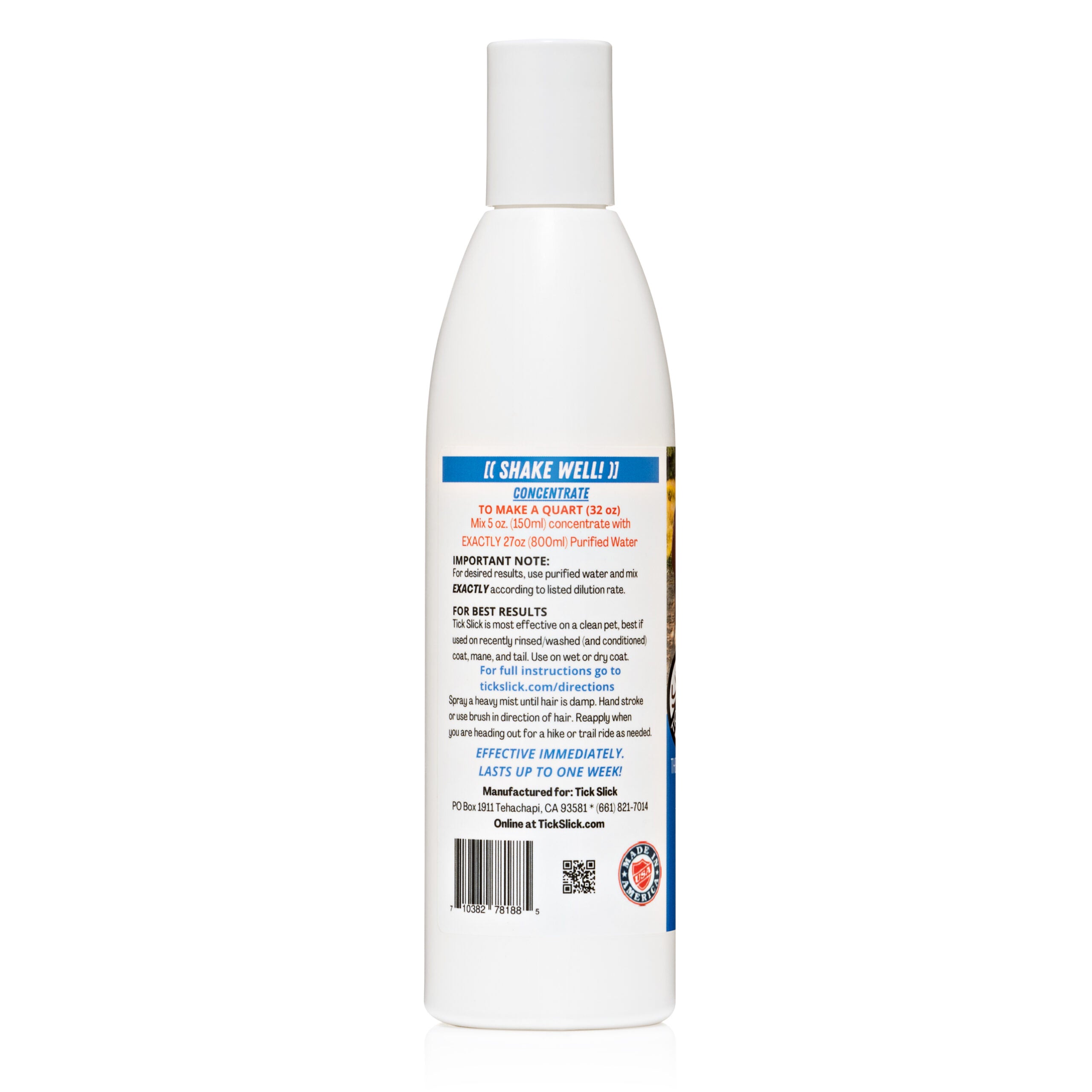 Tick Slick 10oz Concentrate bottle with a label, showcasing its lavender and eucalyptus scent options, designed for pet tick prevention.