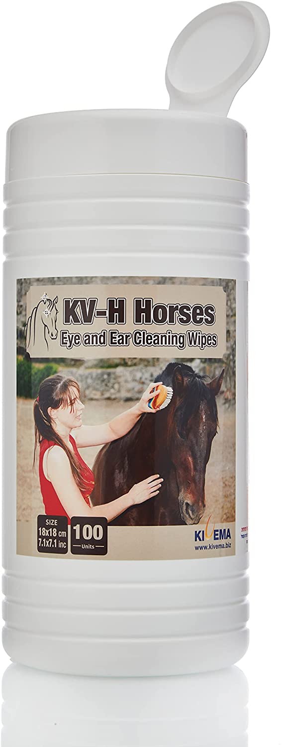 KV-H Pets Eye and Ear Cleaning Wipes for Horses in a package, designed for gentle cleaning of sensitive areas.