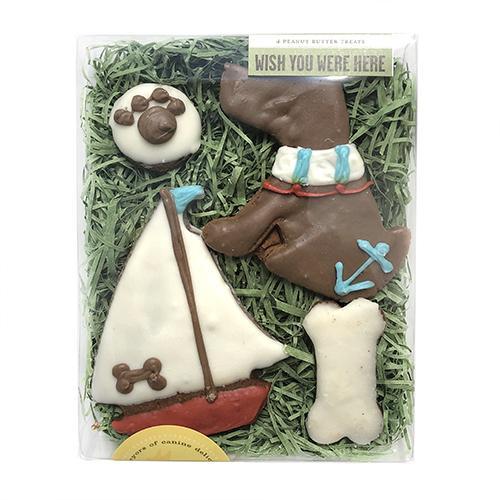 Wish You Were Here Box - Nautical featuring dog treats shaped like sailboats and nautical elements, beautifully packaged.