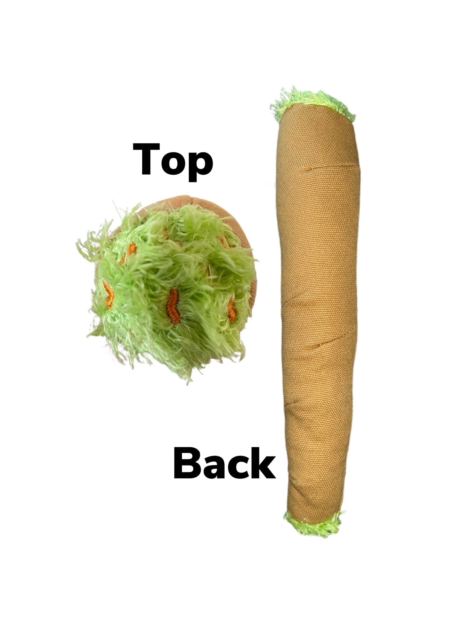 B the Blunt 420 Dog Toy featuring a funny weed theme, made of durable canvas with a built-in squeaker, perfect for light play and pet photos.