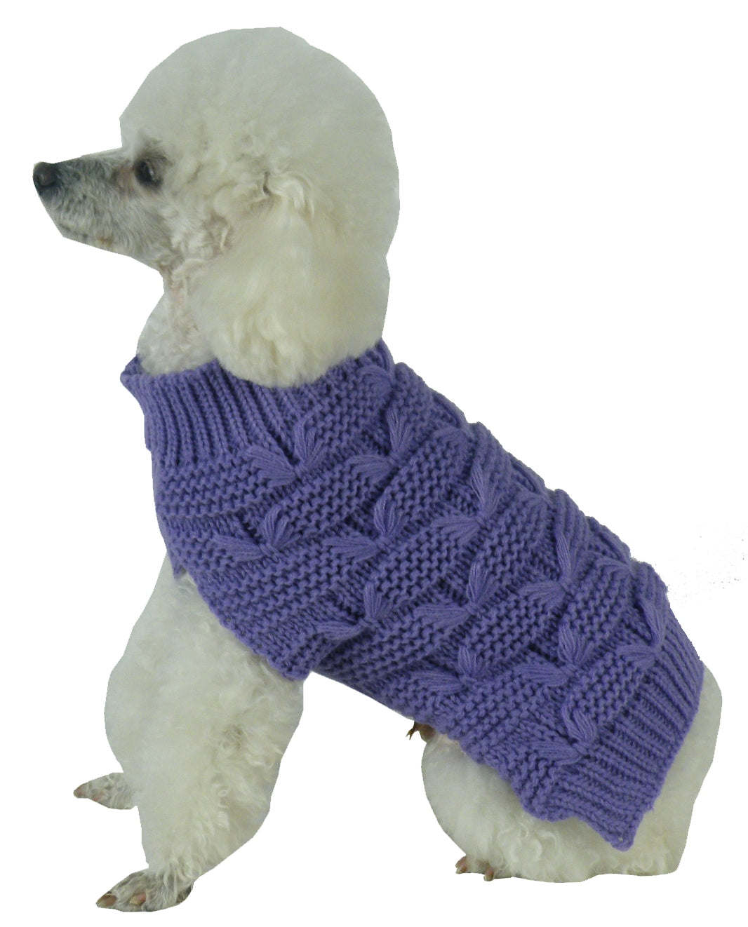 Butterfly Stitched Heavy Cable Knitted Fashion Turtle Neck Dog Sweater in various colors, showcasing its soft fabric and stylish design.