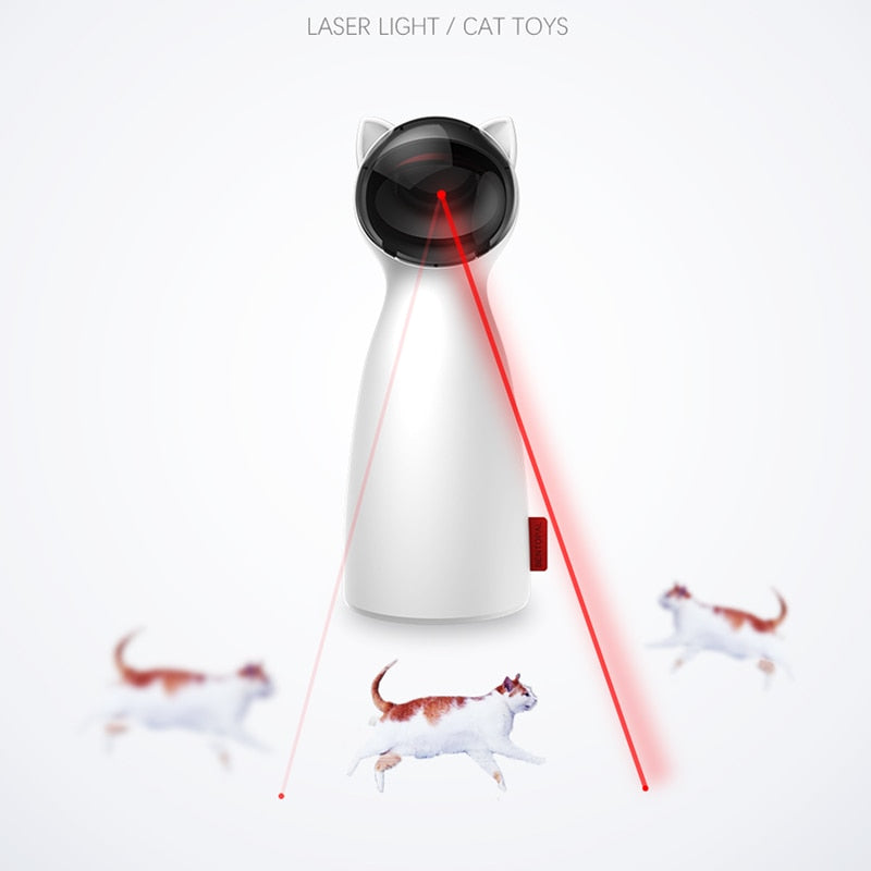 Creative Cat Pet LED Laser Toy in white, featuring automatic rotation and adjustable ranges, designed for interactive play with cats.