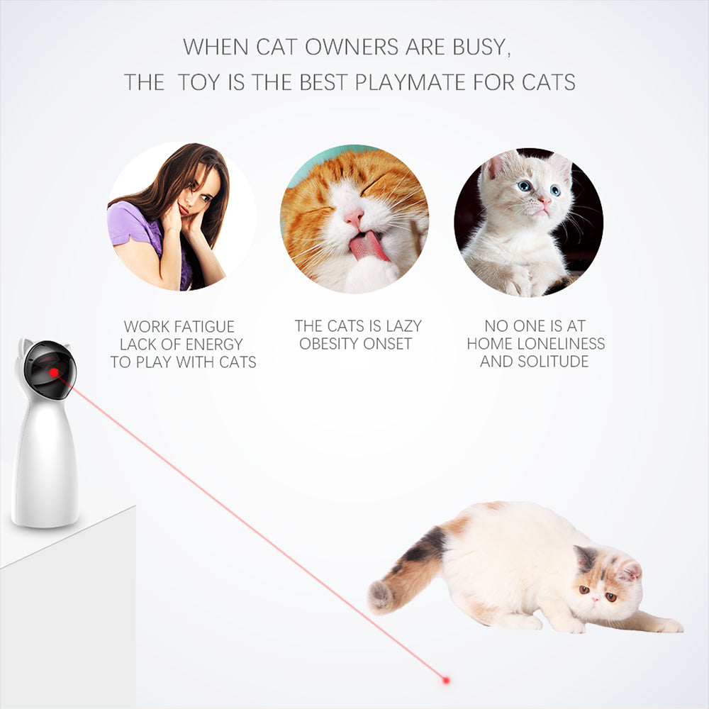 Creative Cat Pet LED Laser Toy in white, featuring automatic rotation and adjustable ranges, designed for interactive play with cats.