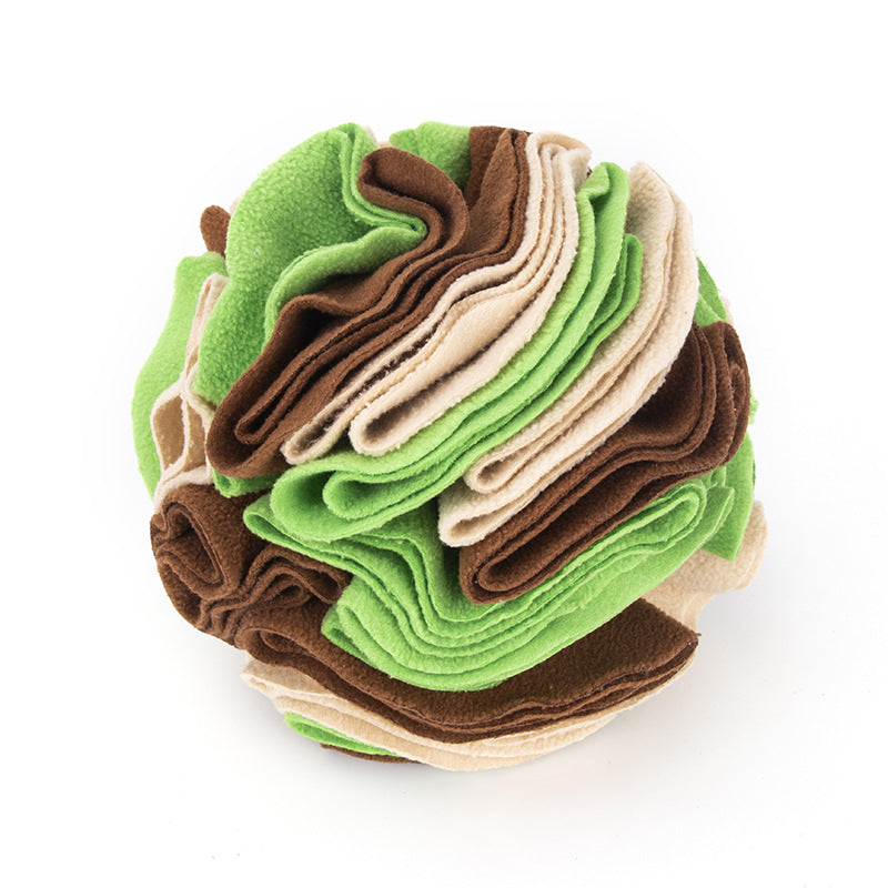 A colorful Dog Sniffing Training Blanket Snuffle Ball Mat made of soft polar fleece, featuring multiple folds and pockets for hiding treats, designed for engaging dogs in foraging activities.