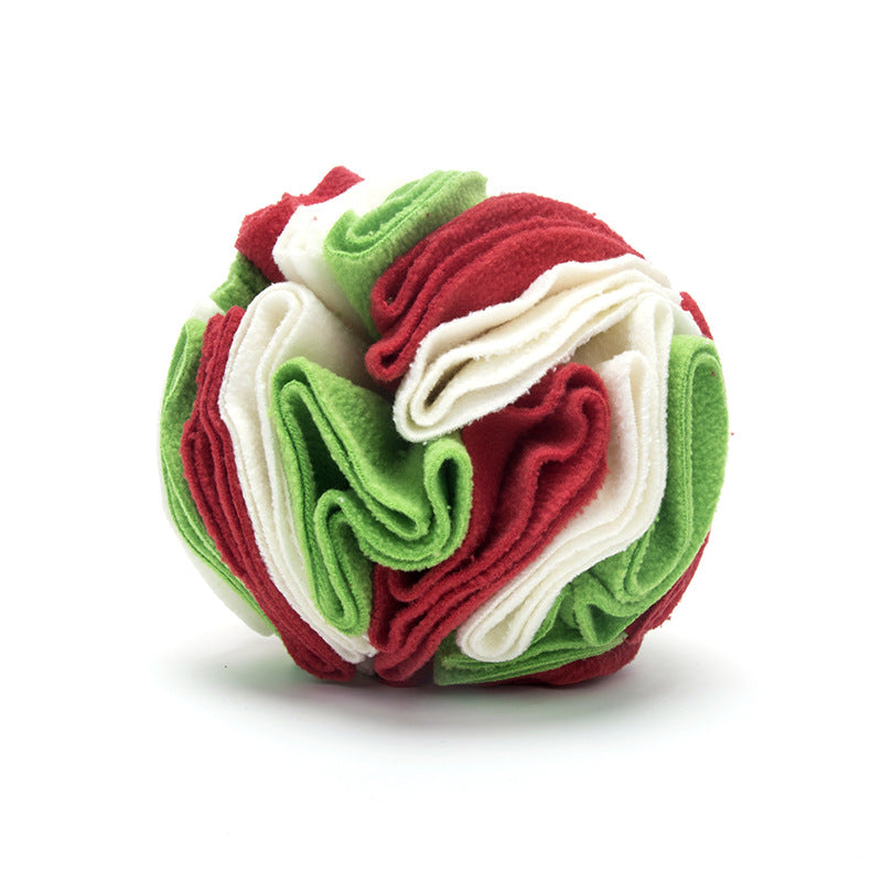 A colorful Dog Sniffing Training Blanket Snuffle Ball Mat made of soft polar fleece, featuring multiple folds and pockets for hiding treats, designed for engaging dogs in foraging activities.