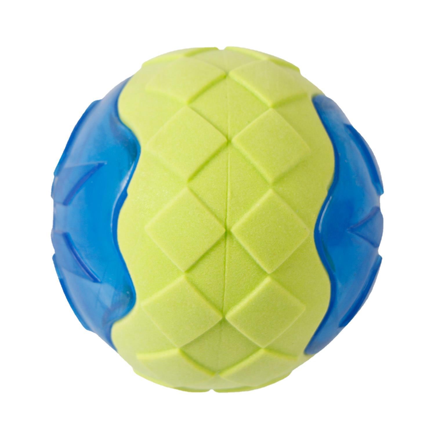 A colorful Dog Toy Ball made of TPR, featuring a glowing design and audible sound, perfect for engaging play and dental health.