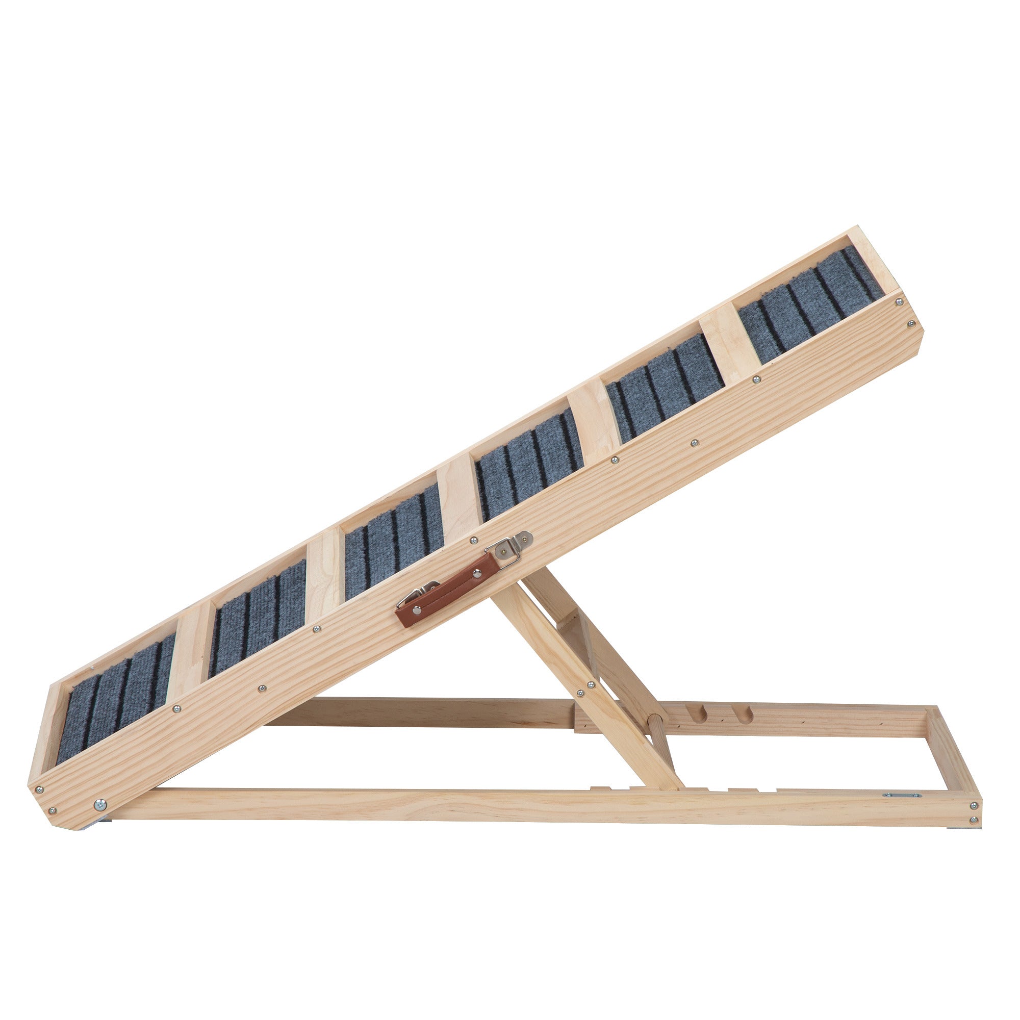 Doggy Steps for Dogs and Cats, a sturdy wooden ramp with adjustable heights, designed for pets to access tall furniture safely.