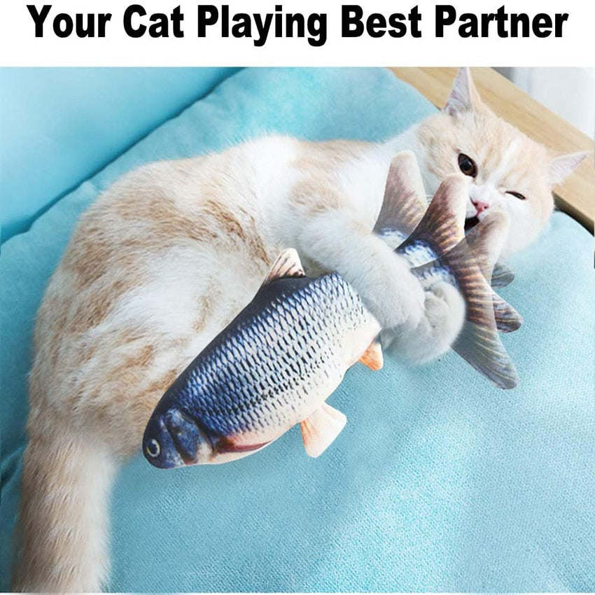 Electric Flipping Fish Toy for Cats, gray color, designed to mimic fish movements for interactive play.