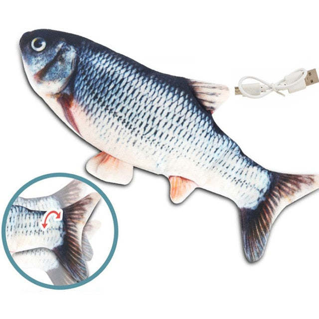 Electric Flipping Fish Toy for Cats, gray color, designed to mimic fish movements for interactive play.