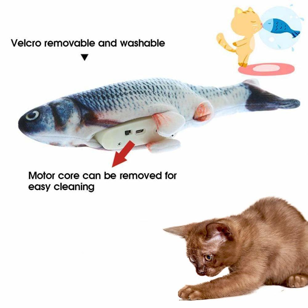 Electric Flipping Fish Toy for Cats, gray color, designed to mimic fish movements for interactive play.