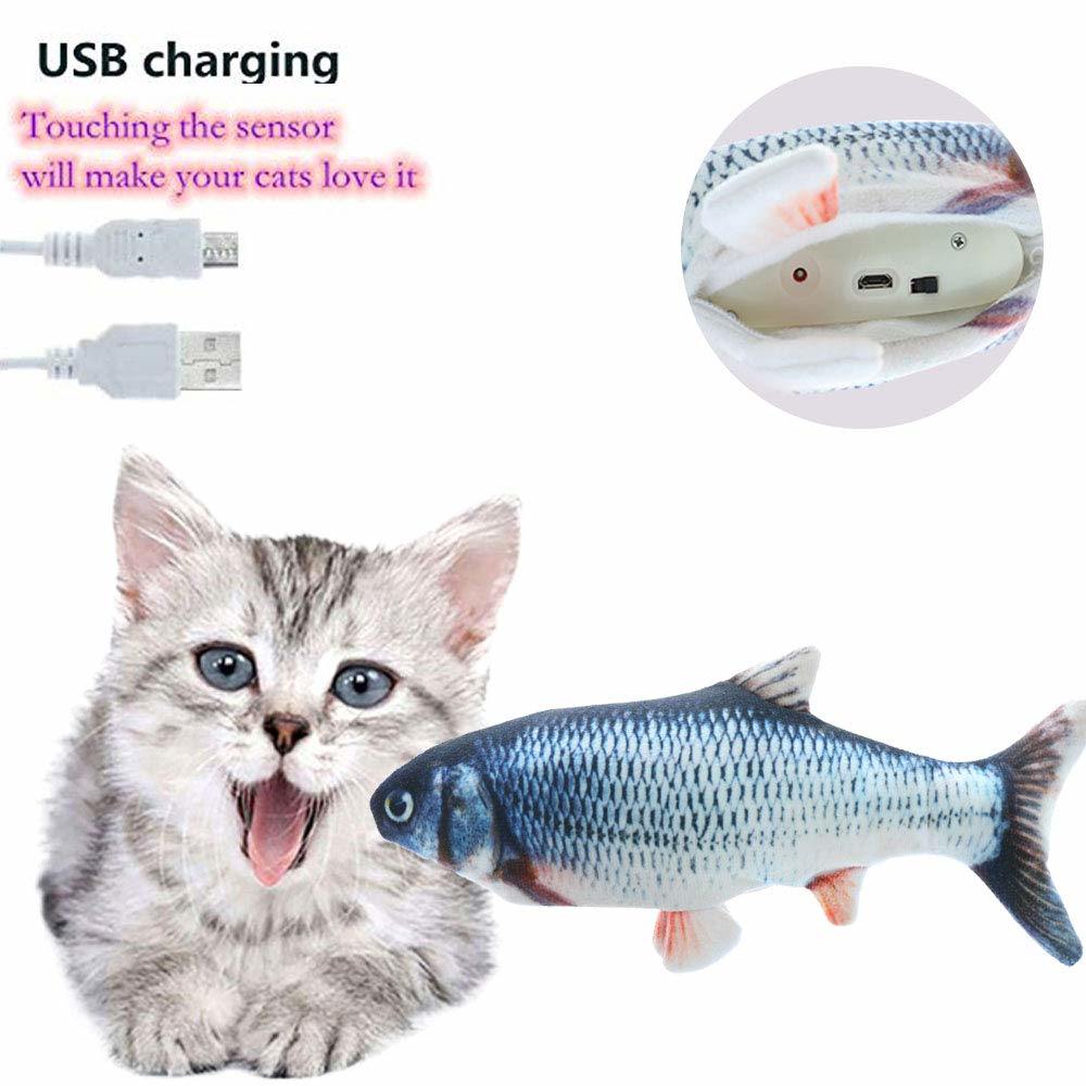 Electric Flipping Fish Toy for Cats, gray color, designed to mimic fish movements for interactive play.