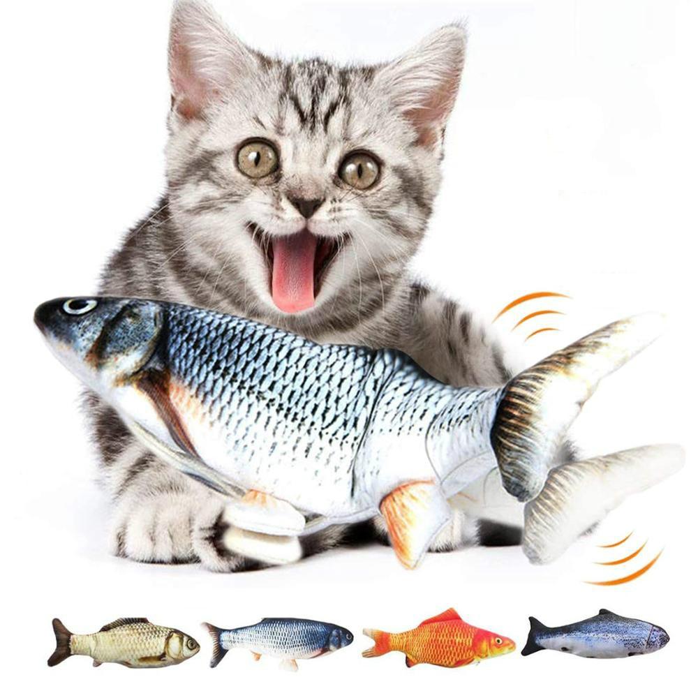 Electric Flipping Fish Toy for Cats, featuring a realistic fish design that flips and flops, made from durable and non-toxic materials, perfect for cat playtime.