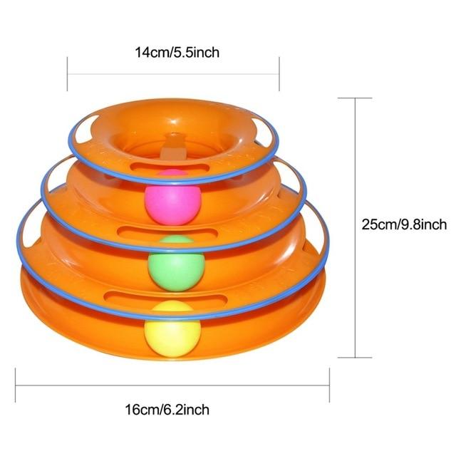 Funny Foldable Multi layers Turntable interactive Cat Toy in pink, blue, and orange, featuring colorful balls in a 4-layer design for engaging cat play.