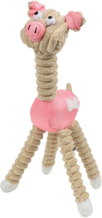 Eco-friendly jute and rope giraffe-shaped pig pet toy, designed for durability and oral hygiene, featuring squeakers at all edges.