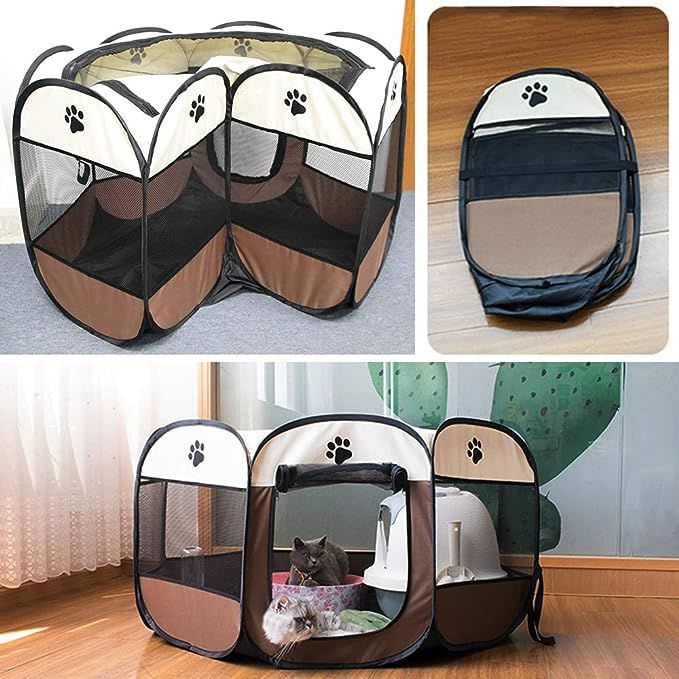 Large Portable Foldable Pet Playpen Kennel House for puppies, kittens, and small pets, featuring breathable mesh and durable Oxford cloth.