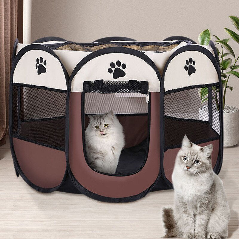 Large Portable Foldable Pet Playpen Kennel House for puppies, kittens, and small pets, featuring breathable mesh and durable Oxford cloth.