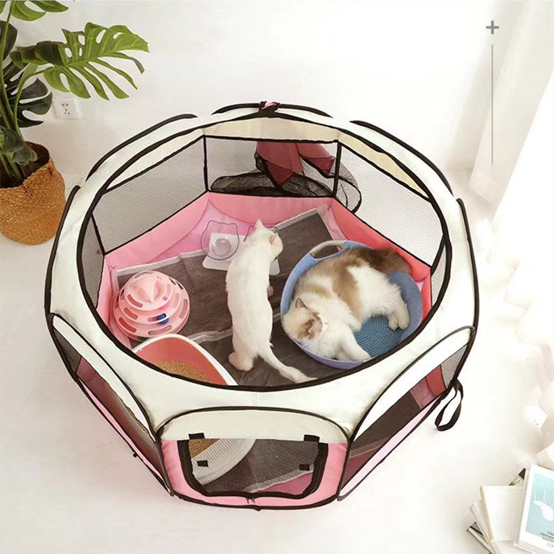 Large Portable Foldable Pet Playpen Kennel House for puppies, kittens, and small pets, featuring breathable mesh and durable Oxford cloth.