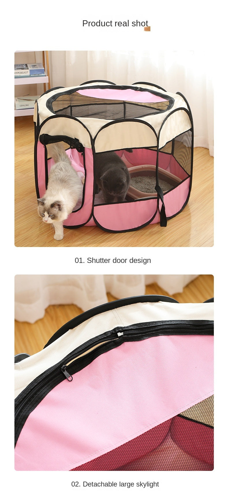 Large Portable Foldable Pet Playpen Kennel House for puppies, kittens, and small pets, featuring breathable mesh and durable Oxford cloth.