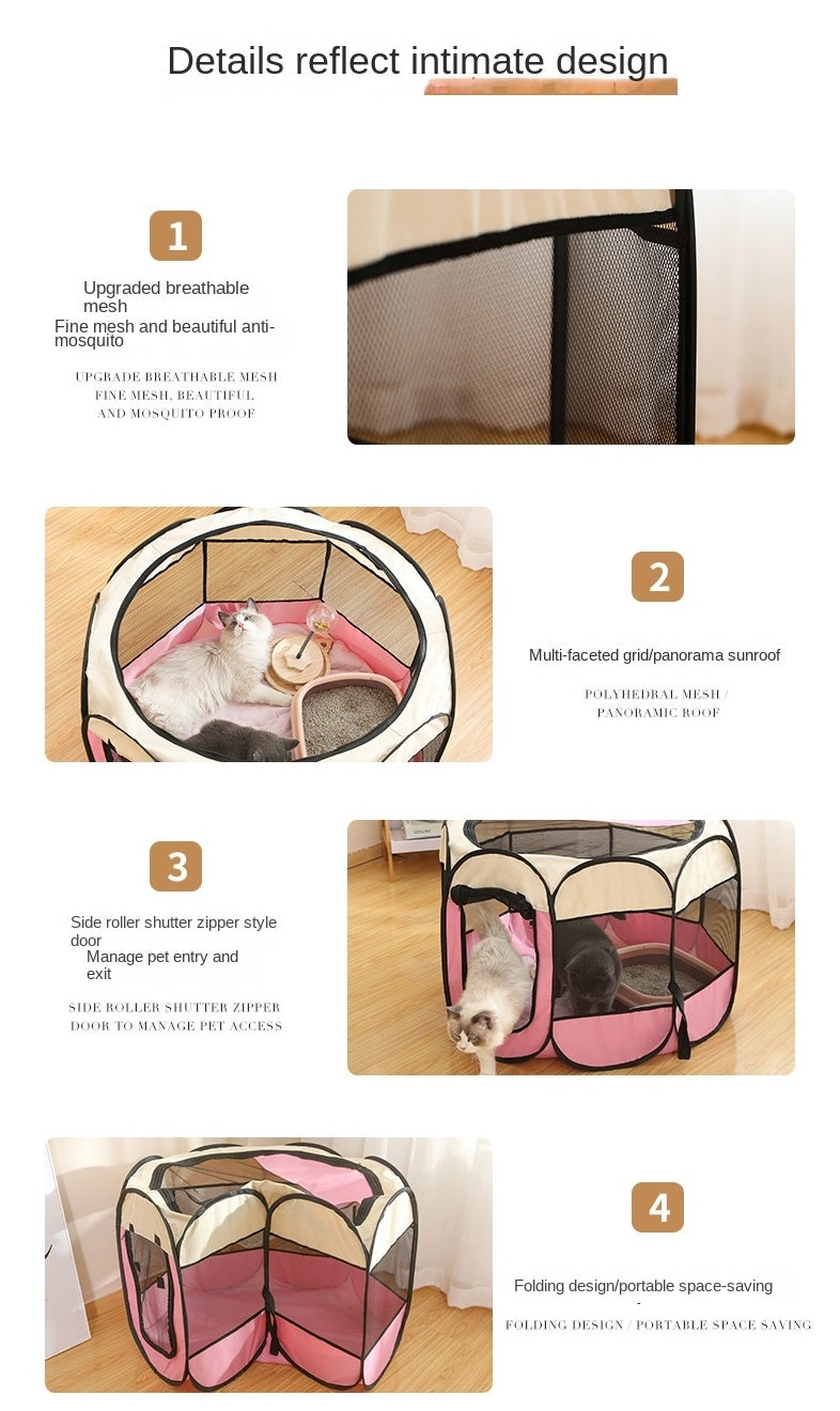 Large Portable Foldable Pet Playpen Kennel House for puppies, kittens, and small pets, featuring breathable mesh and durable Oxford cloth.