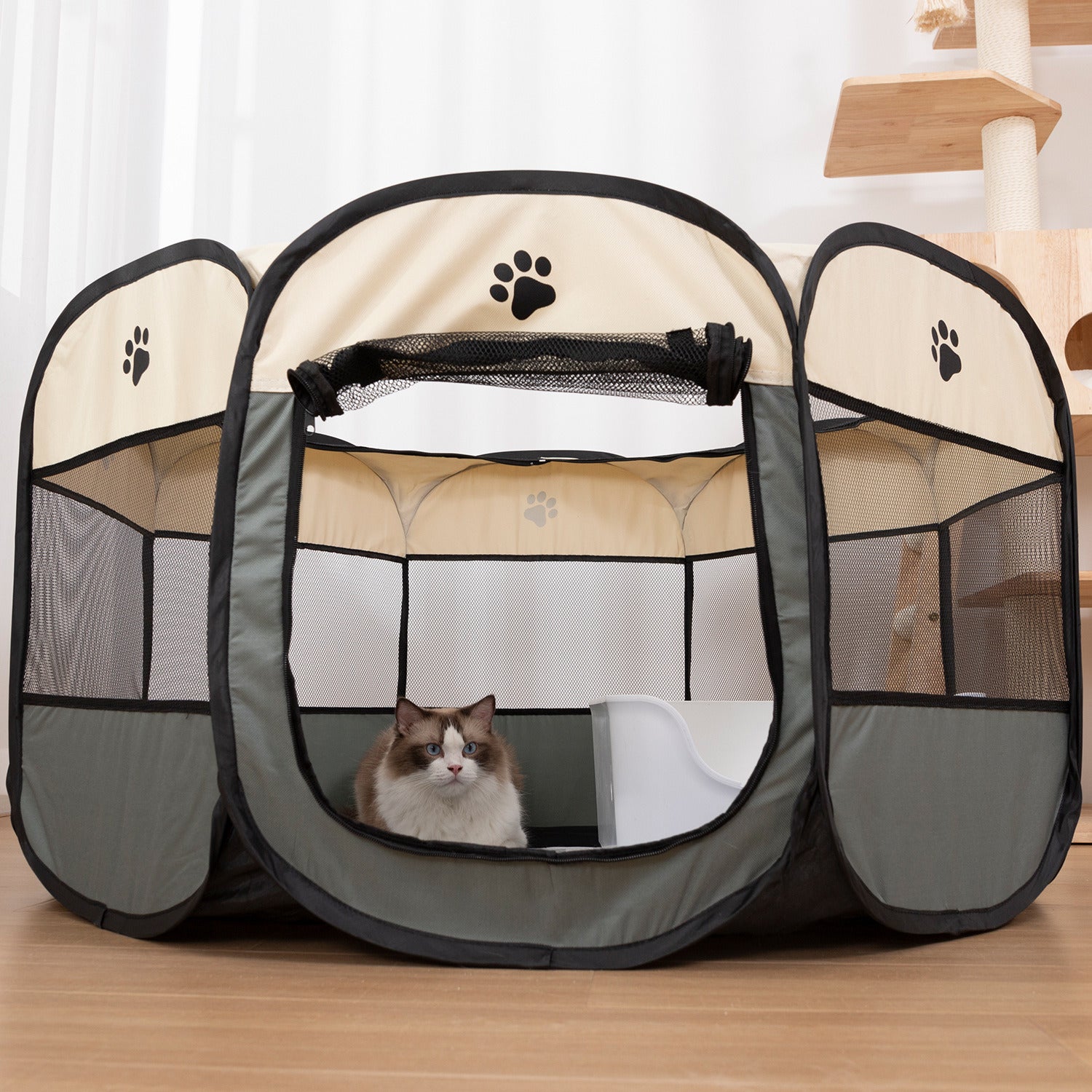 Large Portable Foldable Pet Playpen Kennel House for puppies, kittens, and small pets, featuring breathable mesh and durable Oxford cloth.