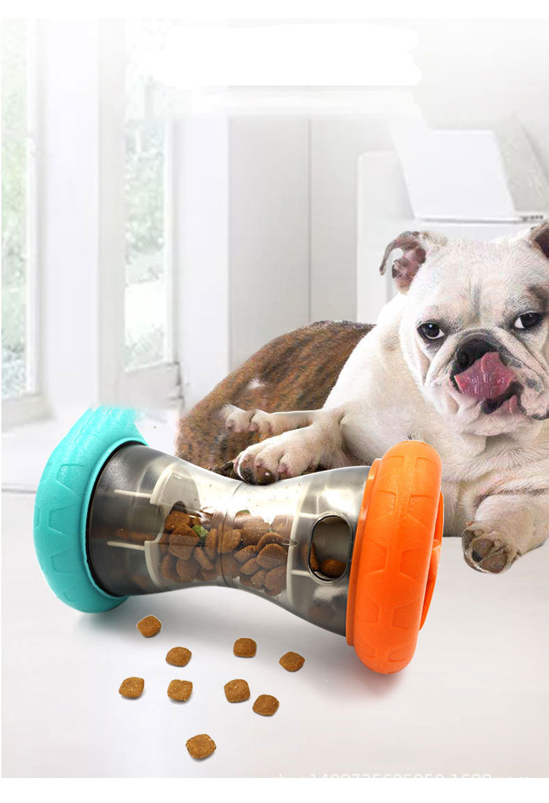 A colorful Pet Food Leakage Toy in blue and orange, designed for dogs to engage with while dispensing kibble, promoting healthy eating habits.