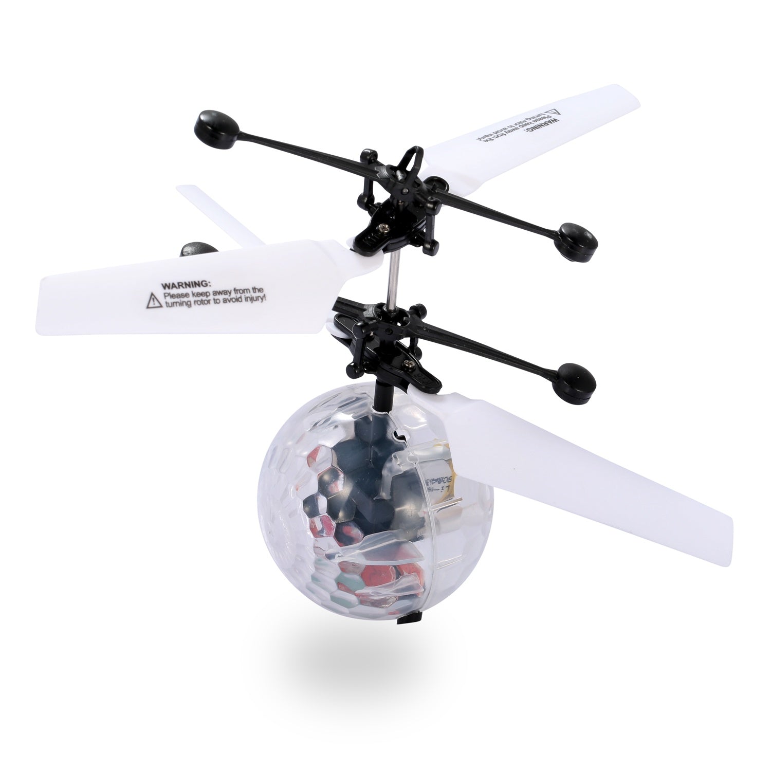 RC Flying Balls Electric Infrared Induction Drone Helicopter Ball LED with colorful lights in mid-air, showcasing its design and features.