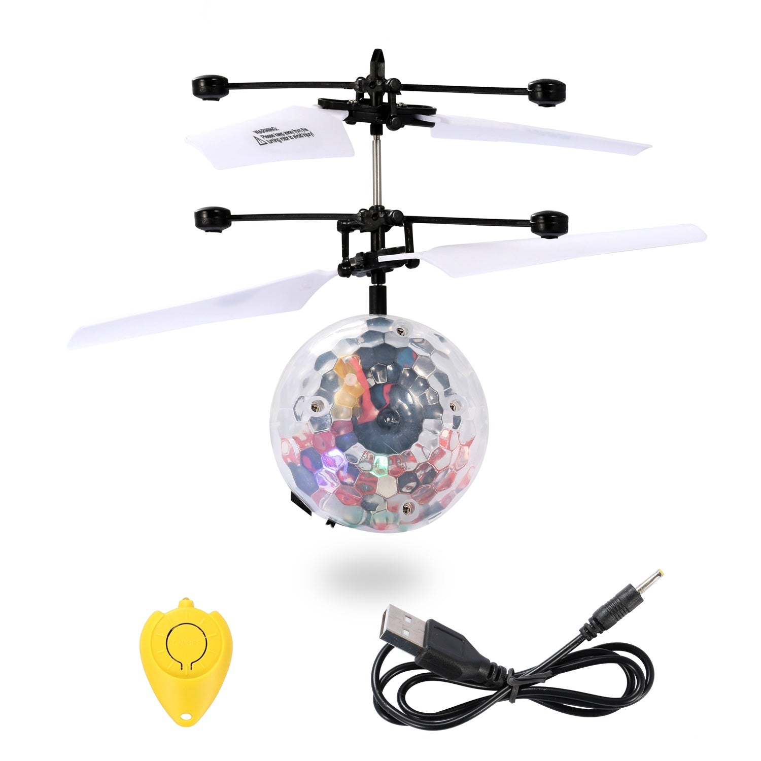 RC Flying Balls Electric Infrared Induction Drone Helicopter Ball LED with colorful lights in mid-air, showcasing its design and features.