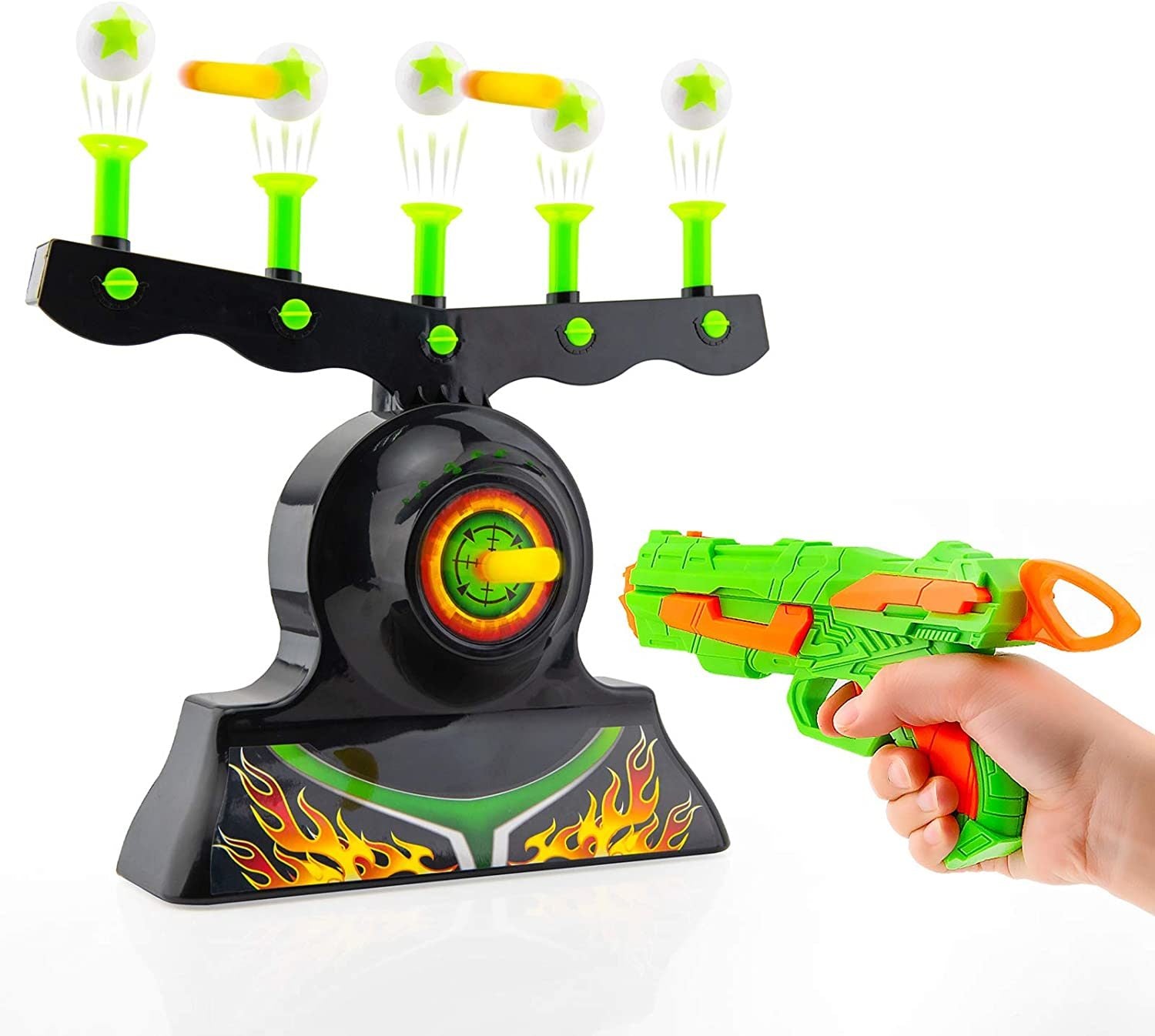 RAINBEAN Shooting Targets for Nerf Guns featuring glow-in-the-dark floating orbs and a blaster, perfect for target practice and family fun.