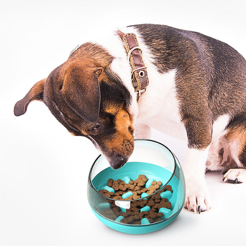 Space Capsule Dog Bowl in lake blue, designed for slow feeding with a non-slip base, made from non-toxic materials, suitable for dogs and cats.