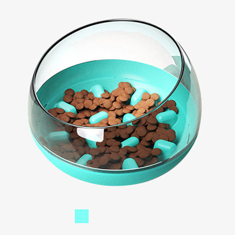 Space Capsule Dog Bowl in lake blue, designed for slow feeding with a non-slip base, made from non-toxic materials, suitable for dogs and cats.