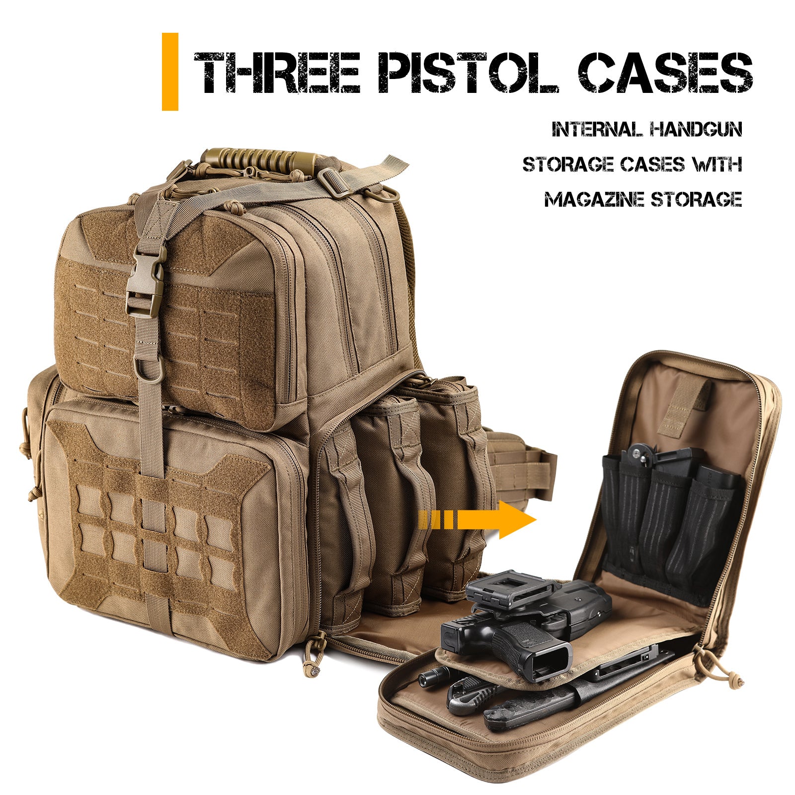 VOTAGOO Tactical Range Pistol Backpack showcasing its durable design, spacious compartments, and ergonomic features.