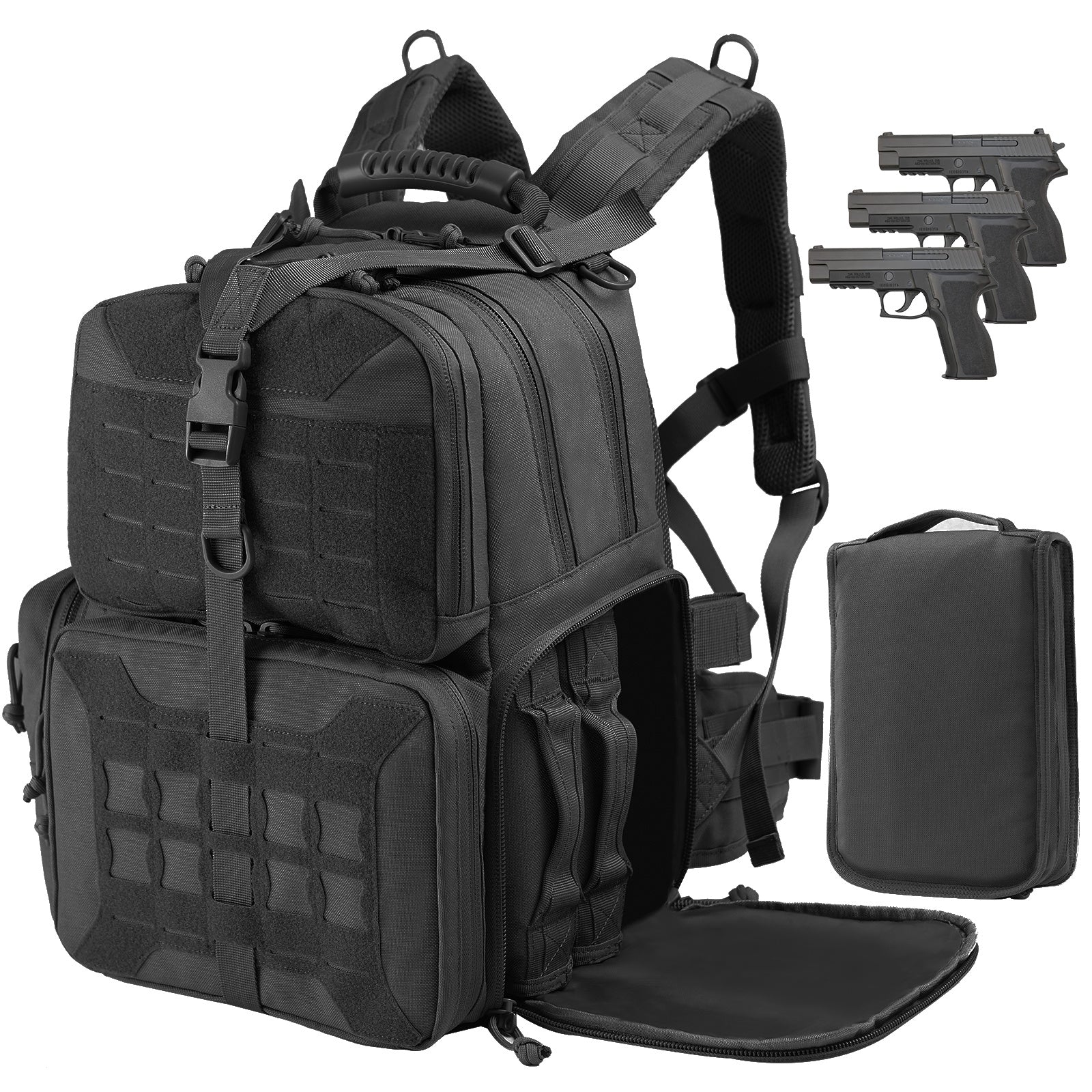 VOTAGOO Tactical Range Pistol Backpack showcasing its durable design, spacious compartments, and ergonomic features.