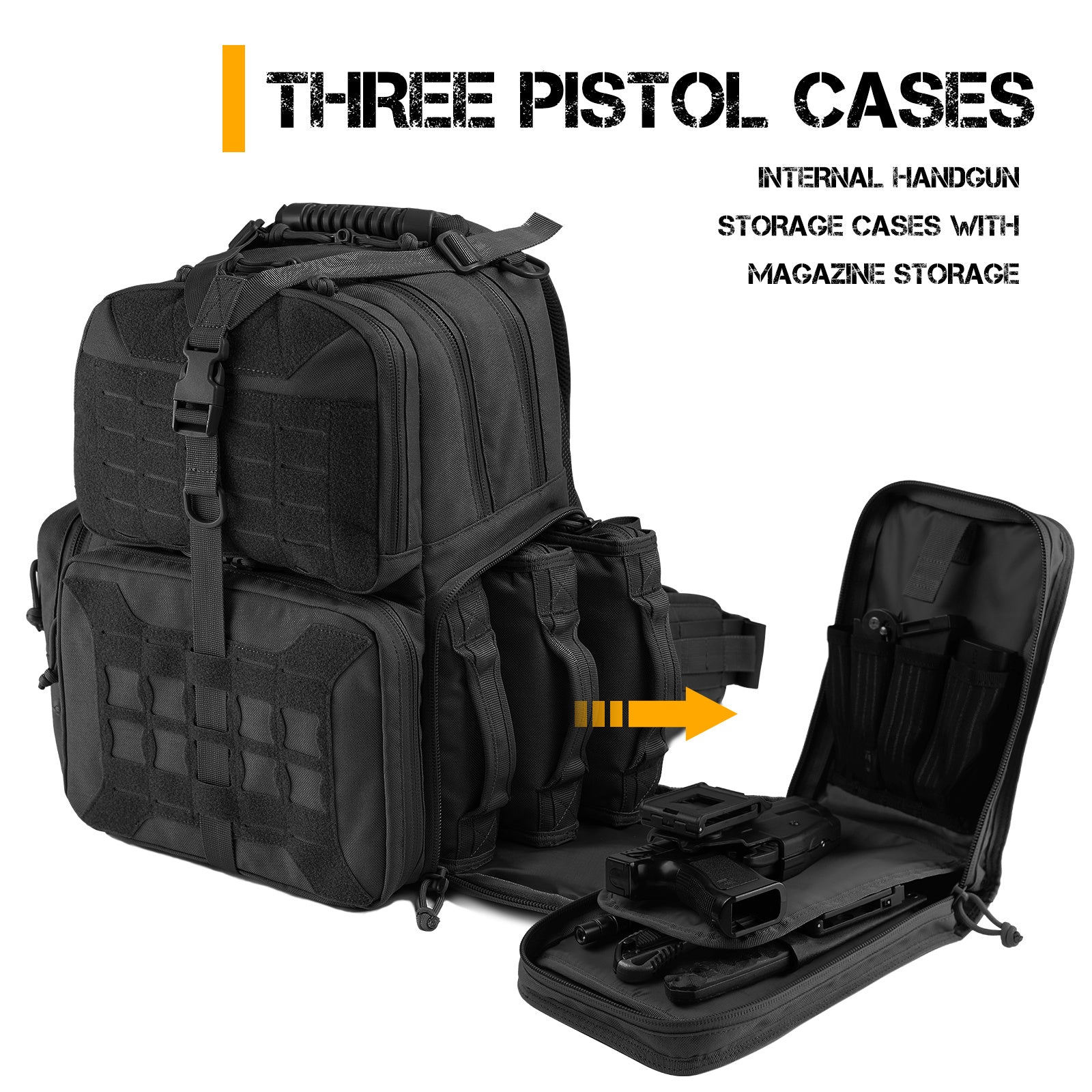 VOTAGOO Tactical Range Pistol Backpack showcasing its durable design, spacious compartments, and ergonomic features.