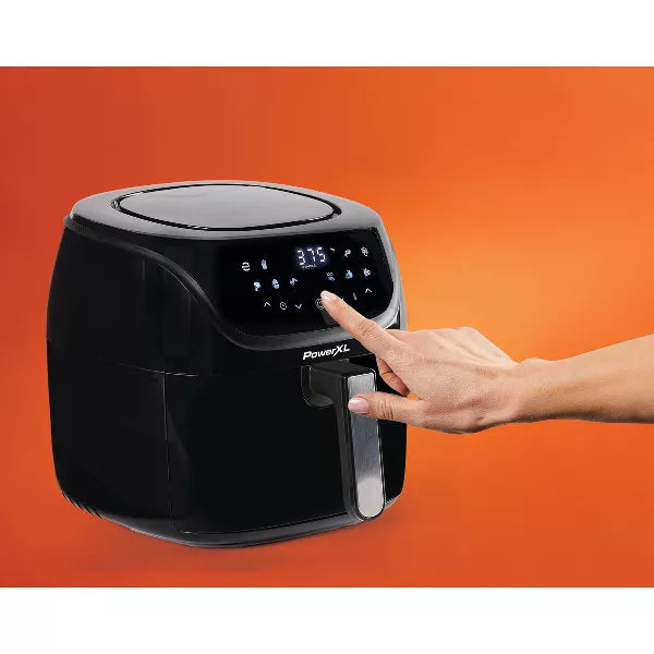 Vortex Pro Air Fryer 4qt in black color, showcasing its sleek design and compact size, perfect for modern kitchens.