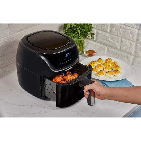 Vortex Pro Air Fryer 4qt in black color, showcasing its sleek design and compact size, perfect for modern kitchens.