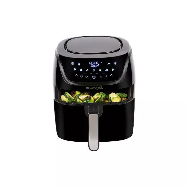 Vortex Pro Air Fryer 4qt in black color, showcasing its sleek design and compact size, perfect for modern kitchens.