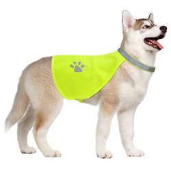 X-Large Hi-Vision Reflective Safety Vest in bright neon yellow with reflective collar and paw prints, designed for dog visibility.