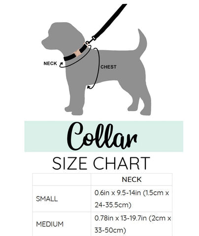 Dog collar size chart.